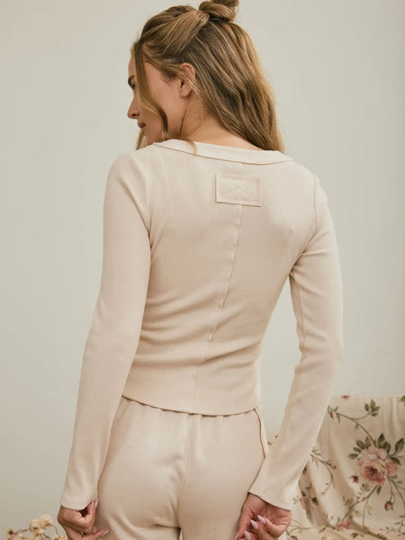 all pulled together fitted long sleeve henley top | light khaki