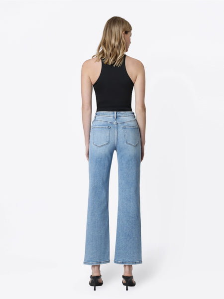 tate high rise distressed hem slim wide leg jeans | glowing
