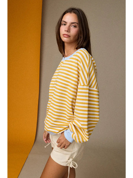 darling at heart striped relaxed fit pullover | yellow