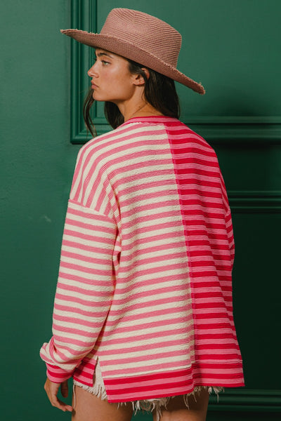 pulling heartstrings ribbed color block top | red + pink