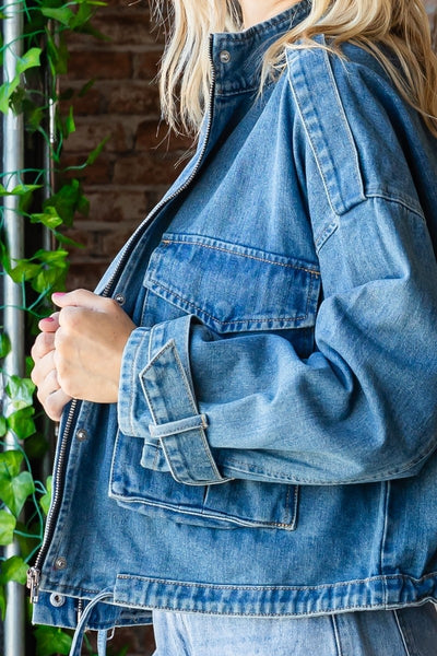 need a change double pocket denim utility jacket | medium wash