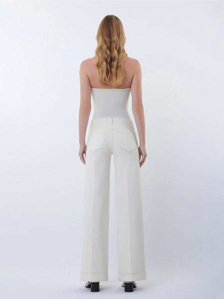greer mid rise cuffed wide leg trouser jeans | ecru