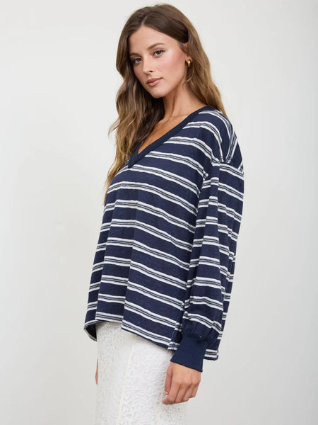 take it slow striped long sleeve knit top | navy