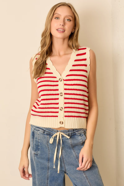 at it's best striped sweater vest | ivory + red