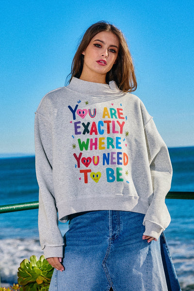 life is good + exactly where you need to be reversible mock neck | heather grey
