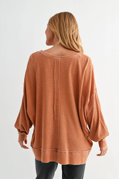 dream about you oversized waffle knit top | burnt amber