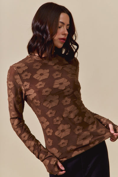 call me wonderful jacquard floral layering top | brown