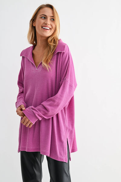 push the limits oversized waffle knit top | new orchid