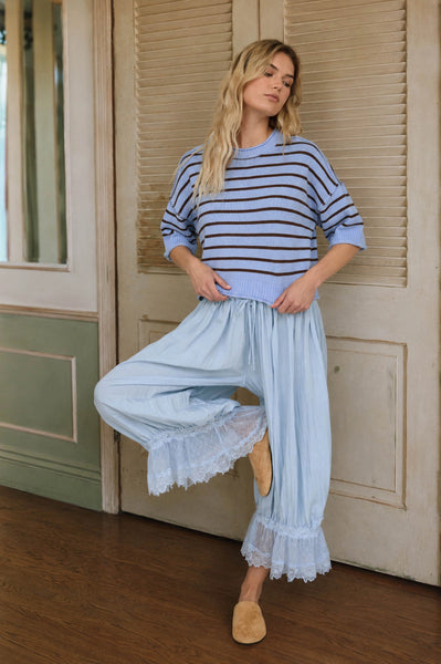 makes you happy striped short sleeve top | blue + brown