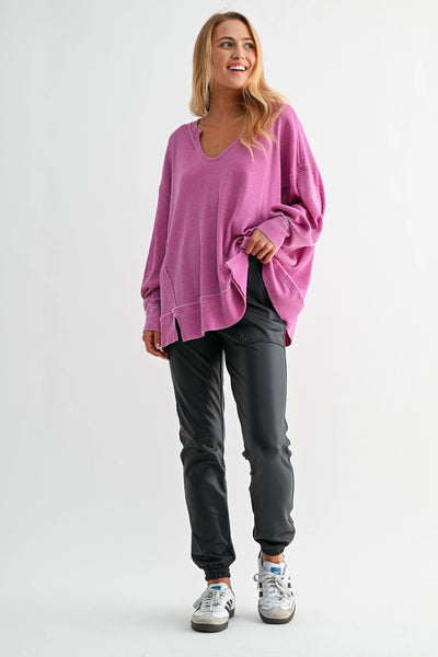 dream about you oversized waffle knit top | new orchid