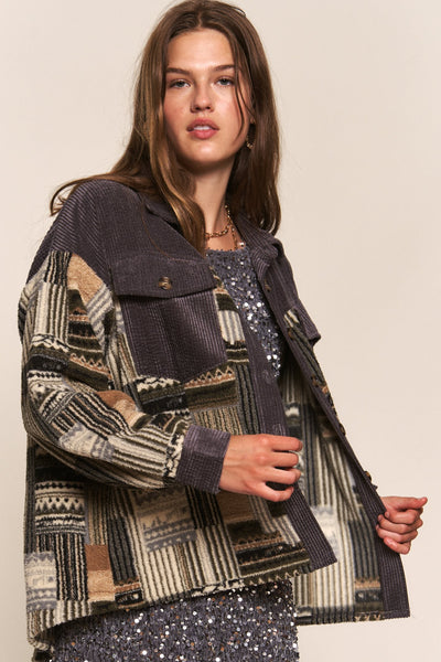 life well lived colorblock shacket | charcoal