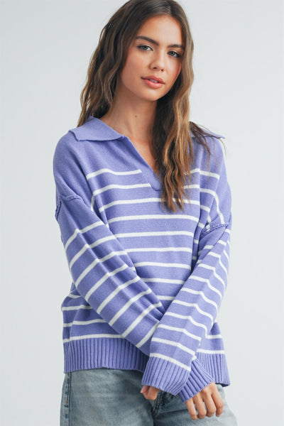 day dreaming striped knit sweater | periwinkle + ivory