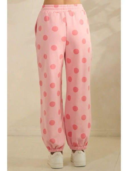 dots for days polka dot sweatpants | pink + pink