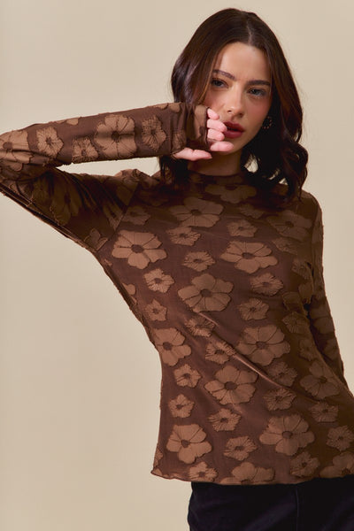 call me wonderful jacquard floral layering top | brown