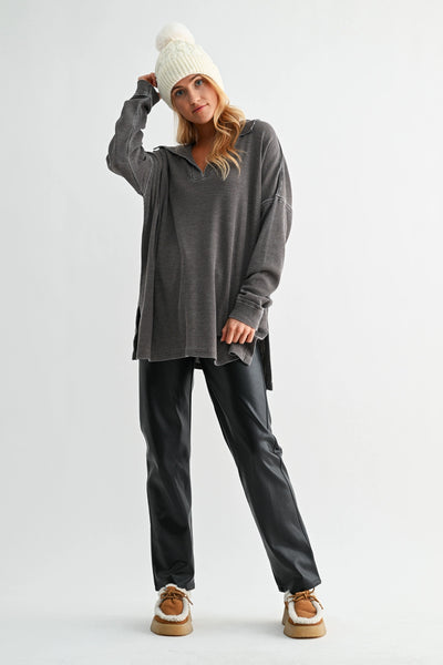 push the limits oversized waffle knit top | espresso