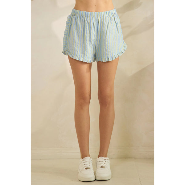 easy moments boho stripe ruffle shorts | blue + lime