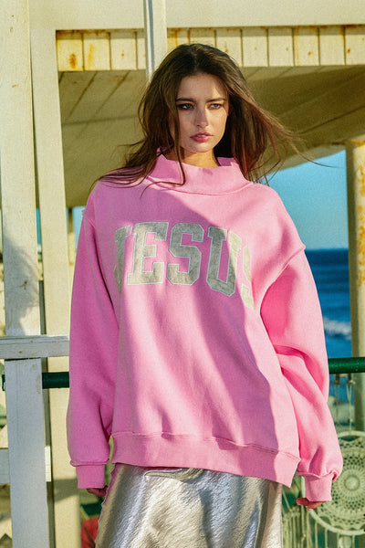 Jesus embroidered mockneck | bubblegum pink + camo
