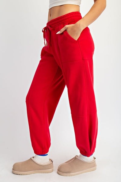 softly stated fleece cocoon joggers | true red