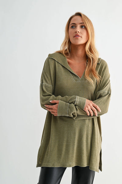 push the limits oversized waffle knit top | camo green