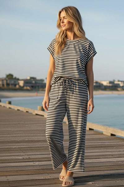 where you feel free striped set | black + cream