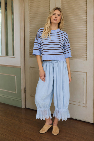 makes you happy striped short sleeve top | blue + brown