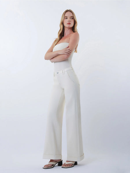 greer mid rise cuffed wide leg trouser jeans | ecru