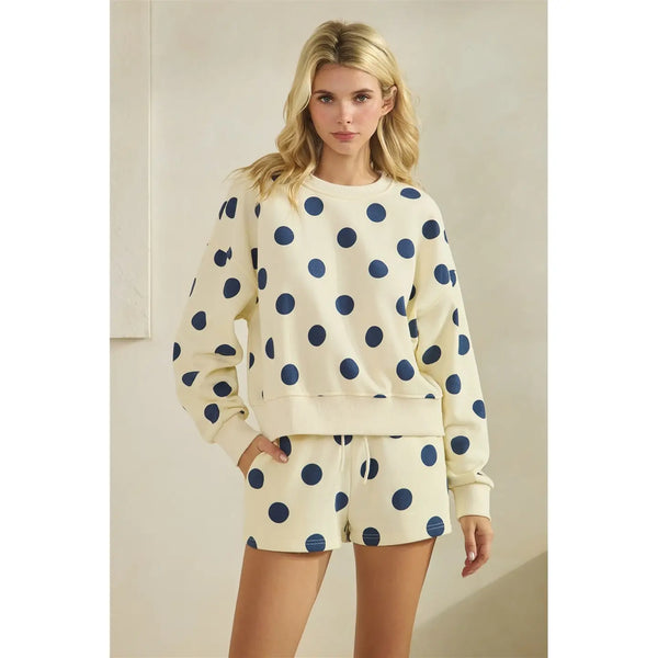 dots for days polka dot crewneck sweatshirt | cream + navy
