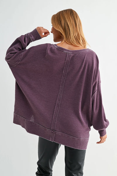 dream about you oversized waffle knit top | dark plum