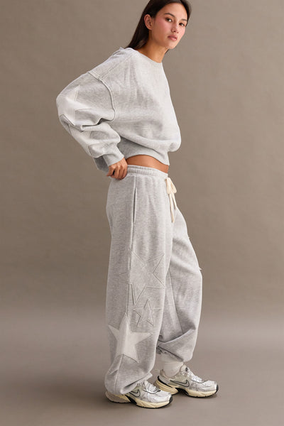 cozy as can be star patch sweatset | heather grey