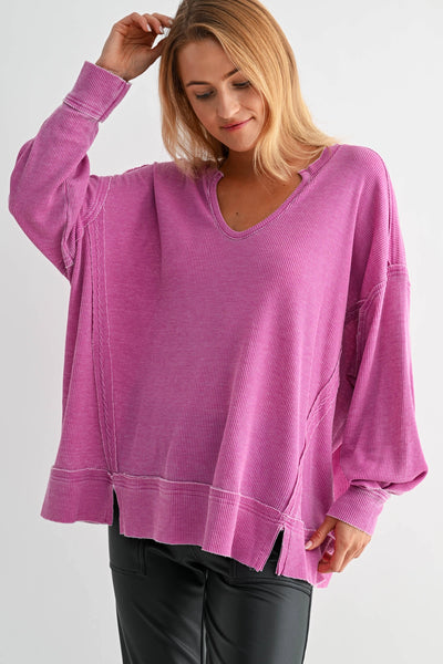 dream about you oversized waffle knit top | new orchid