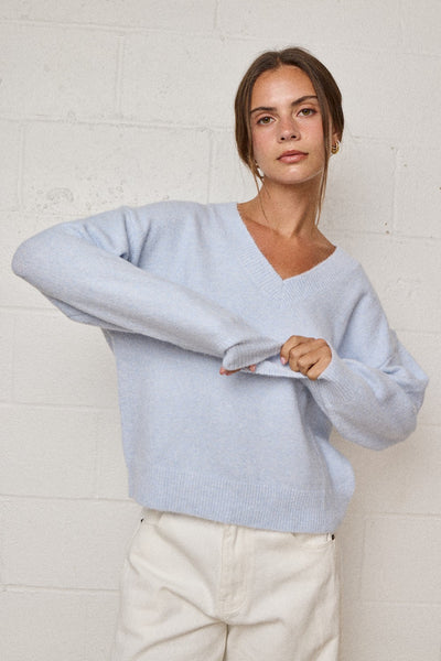 in the meantime brushed knit sweater | powder blue