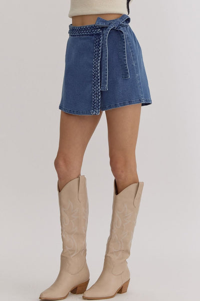 one for me denim wrap skort | light denim