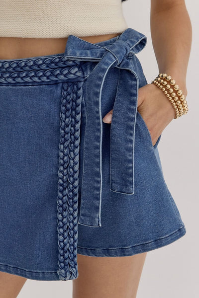 one for me denim wrap skort | light denim