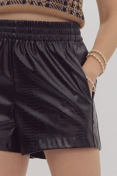 carefree energy faux leather shorts | black
