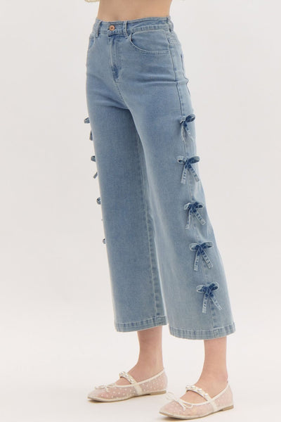 naomi cropped mid-rise bow detail jeans | denim