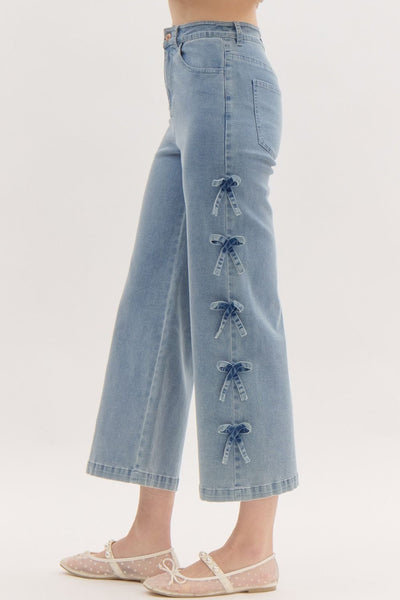 naomi cropped mid-rise bow detail jeans | denim