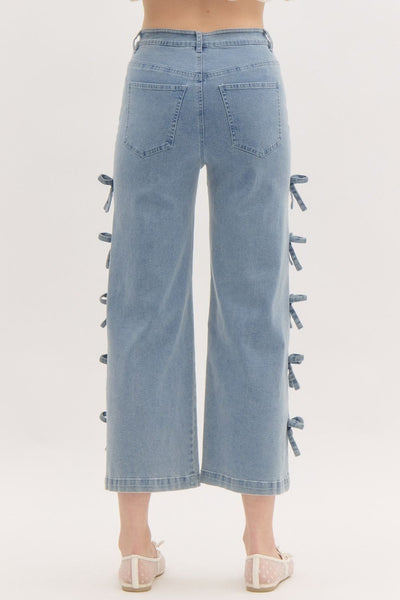 naomi cropped mid-rise bow detail jeans | denim