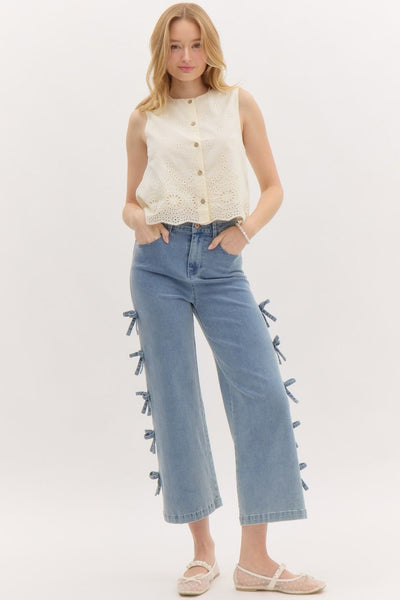 naomi cropped mid-rise bow detail jeans | denim