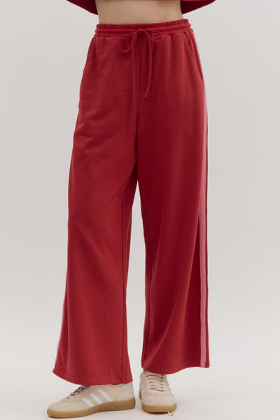 double take french terry wide leg pants | cherry