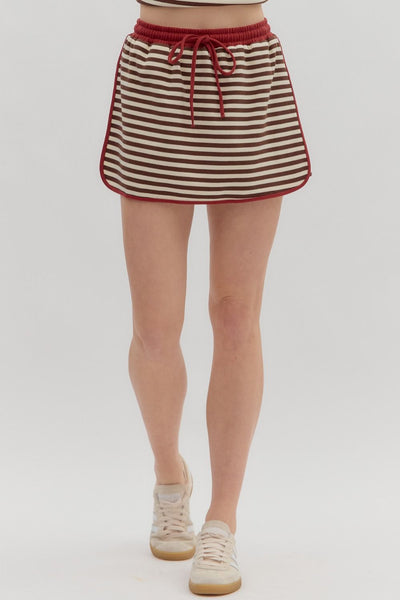 chic moment striped skort | red brown