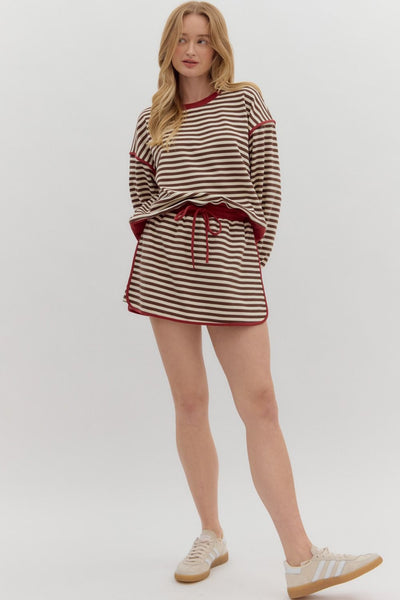 chic moment striped skort | red brown