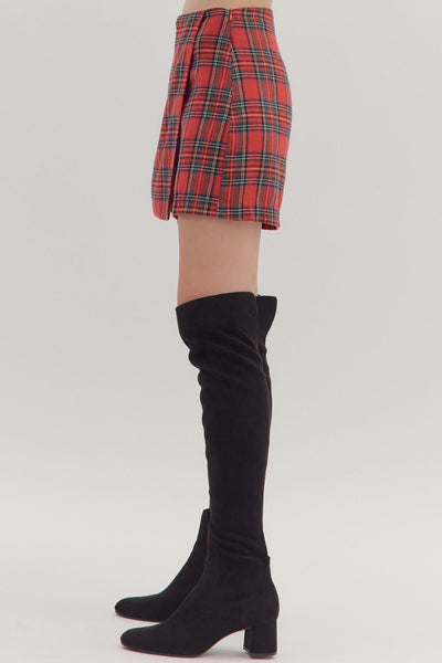 under the tree plaid wrap skort | red