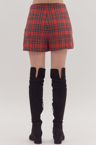 under the tree plaid wrap skort | red