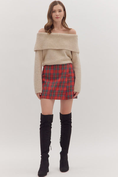 under the tree plaid wrap skort | red