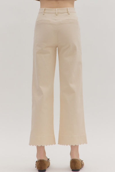 lacy high rise wide leg scallop hem pants | ecru