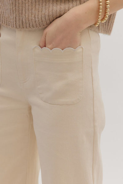 lacy high rise wide leg scallop hem pants | ecru