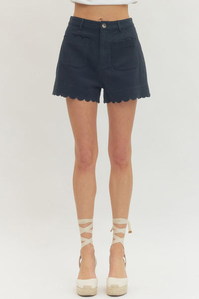 worth showing off high rise scallop trim shorts | navy