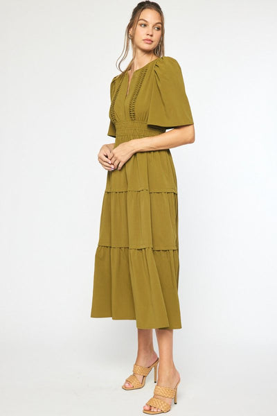 point taken smock waist tiered maxi | martini olive