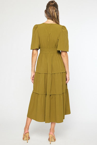 point taken smock waist tiered maxi | martini olive