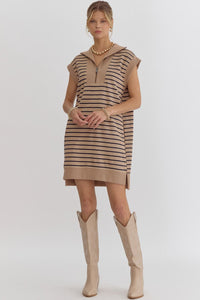 press release ribbed mini dress | taupe + navy